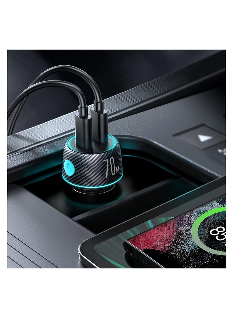 JOYROOM Car charger 2x USB C 70W with LED backlight Joyroom JR-CCN02 - Black  - Image 4