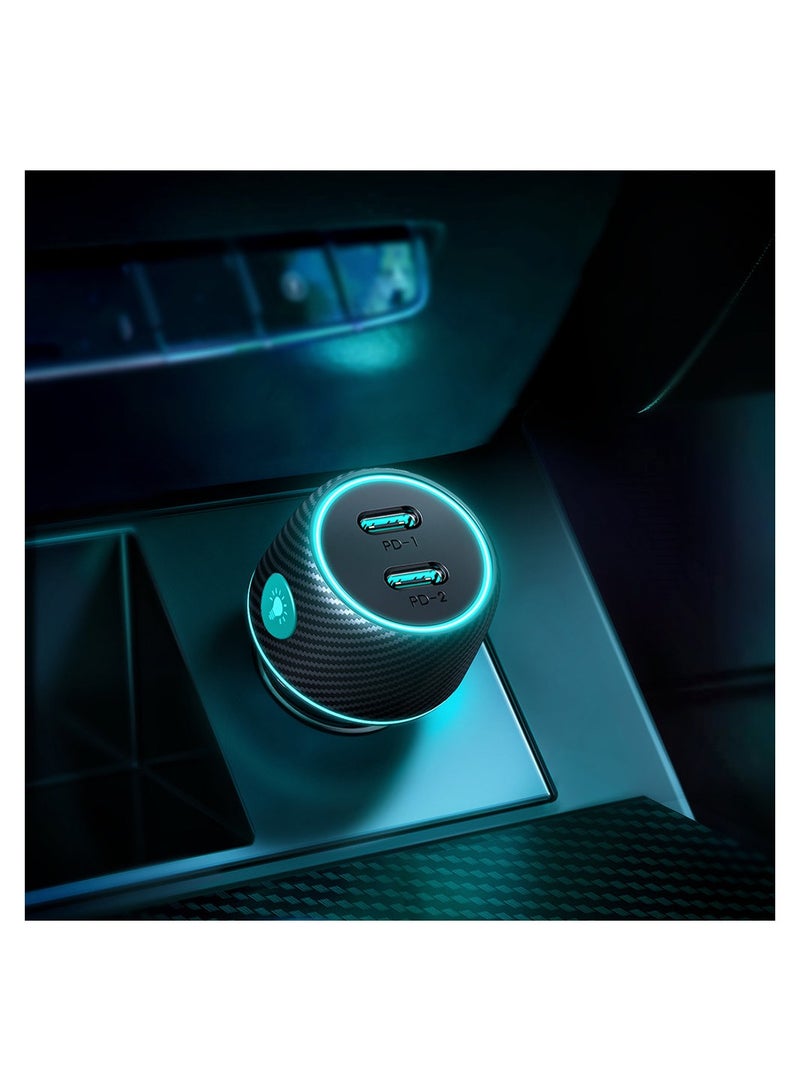 JOYROOM Car charger 2x USB C 70W with LED backlight Joyroom JR-CCN02 - Black  - Image 5