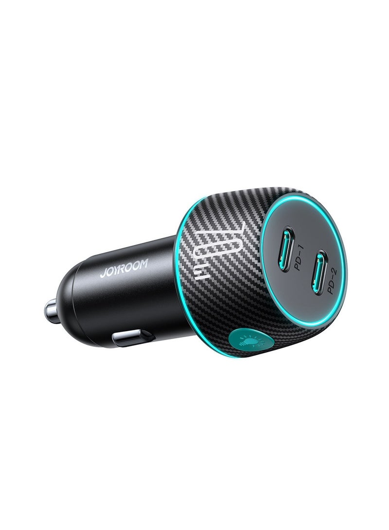 JOYROOM Car charger 2x USB C 70W with LED backlight Joyroom JR-CCN02 - Black  - Image 1