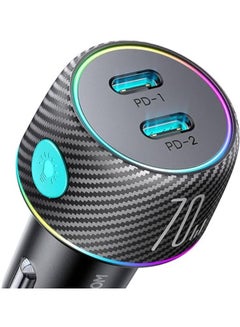 JOYROOM JR-CCN02 70W Dual PD Multi-Color Car Charger with Light Button- Black  - Image 2