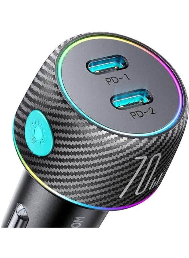JOYROOM - JR-CCN02 70W Dual PD Multi-Color Car Charger with Light Button- Black - Image 1