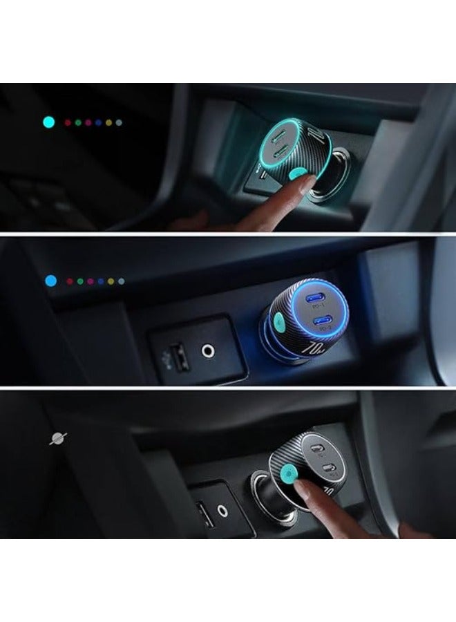 JOYROOM - JR-CCN02 70W Dual PD Multi-Color Car Charger with Light Button- Black - Image 1