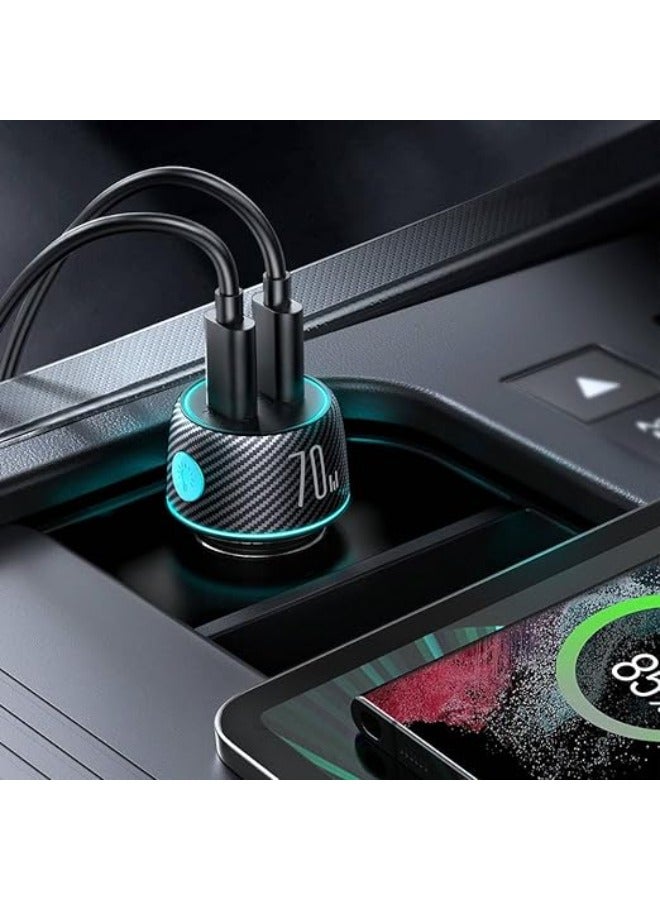 JOYROOM - JR-CCN02 70W Dual PD Multi-Color Car Charger with Light Button- Black - Image 1
