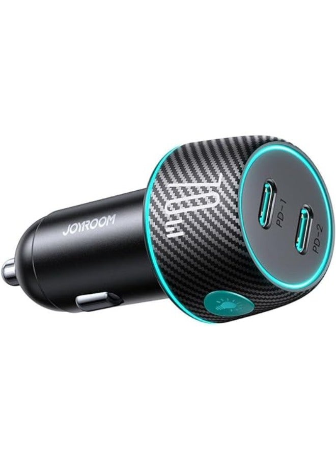 JOYROOM - JR-CCN02 70W Dual PD Multi-Color Car Charger with Light Button- Black - Image 1