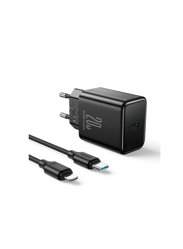 JOYROOM 20W PD Flash Series Charger, Single Port, Support QC 3.0, Travel Wall Charger Adapter For Fast Charging, Compatible With iPhone Up To 14 Pro Max Charging Cable BLACK  - Image 1