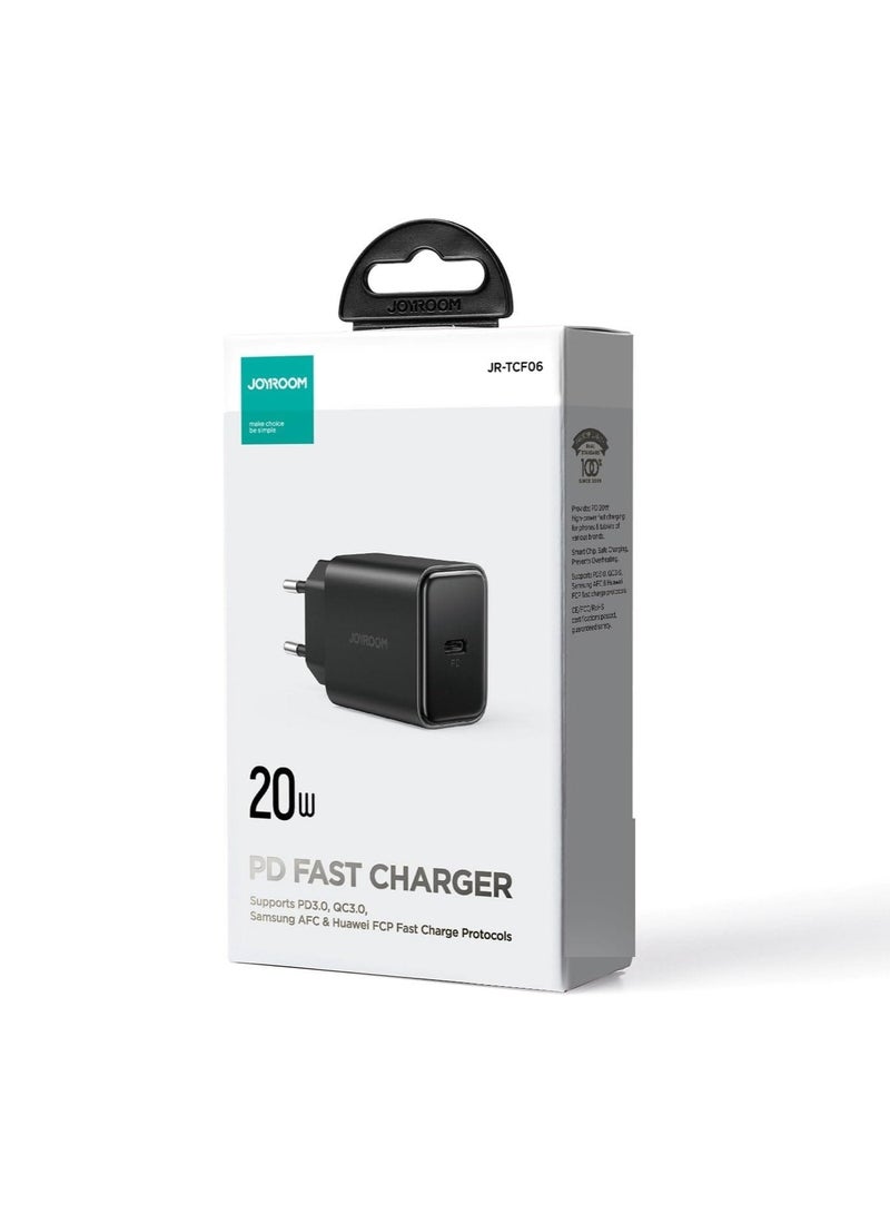 20W PD Flash Series Charger, Single Port, Support QC 3.0, Travel Wall Charger Adapter For Fast Charging, Compatible With iPhone Up To 14 Pro Max Charging Cable BLACK