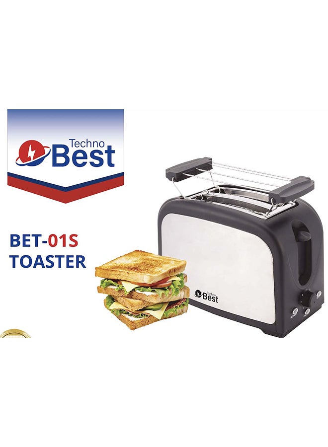 Techno Best - 2 Slice Electric Toaster Stainless Steel Body, Efficient Breakfast Toasting 750 W BET-01S Silver - Image 1