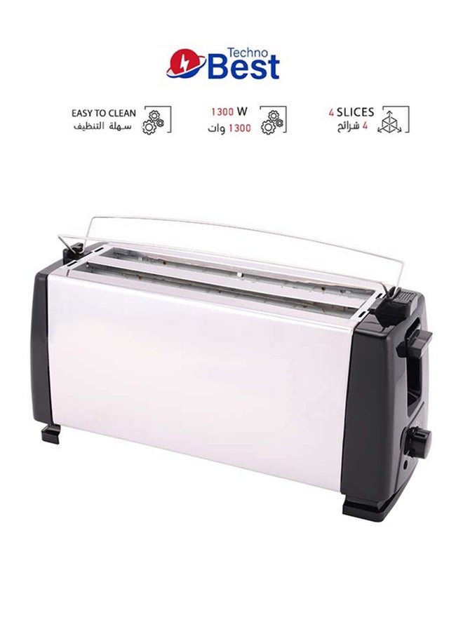 Techno Best - 4 Slices Bread Toaster 1300 W BET-02S Silver/Black - Image 1