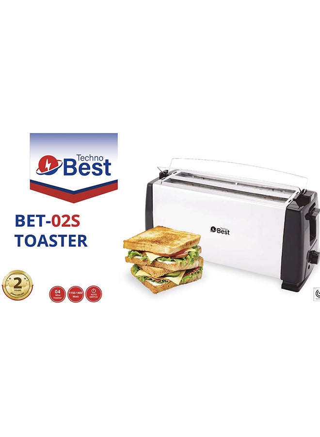 Techno Best - 4 Slices Bread Toaster 1300 W BET-02S Silver/Black - Image 1