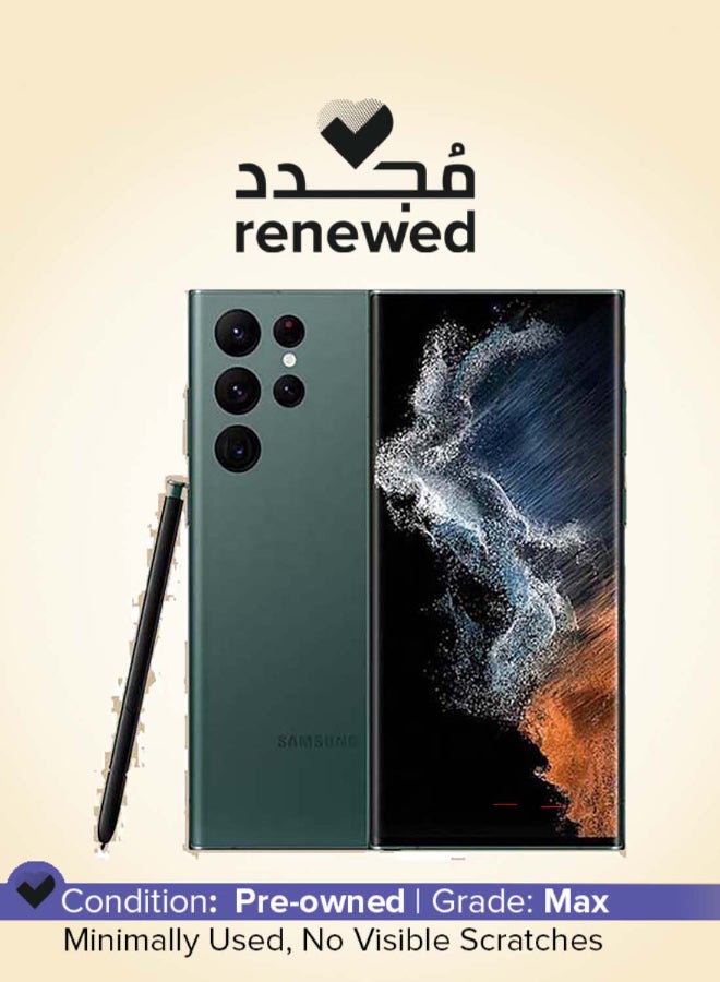 سامسونج تم تجديده - هاتف Galaxy S22 Ultra ثنائي شريحة الاتصال باللون الأخضر وذاكرة الوصول العشوائي (RAM) سعة 12 جيجابايت وذاكرة تخزين داخلية 256 جيجابايت يدعم تقنية 5G - الإصدار العالمي - Image 1