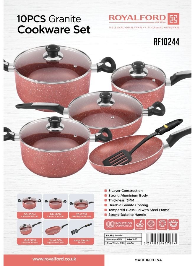 Royalford 10 pcsGranite coated Aluminum Cookware Set, Induction compatible Granite 64x43x25cm  - Image 3