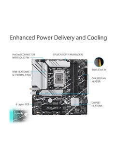 أسوس اللوحة الأم PRIME B760M-A WIFI D4 LGA1700 mATX، مجموعة شرائح Intel B760، 4x DDR4 DIMM، ذاكرة تصل إلى 128 جيجابايت كحد أقصى، Wi-Fi 6 / 2.5Gb ETH / BT v5.2، PCIe 4.0، USB 3.2 Type-C، 2*M .2 HDMI/DP | 90MB1CX0-M0EAY0 أسود  - Image 2