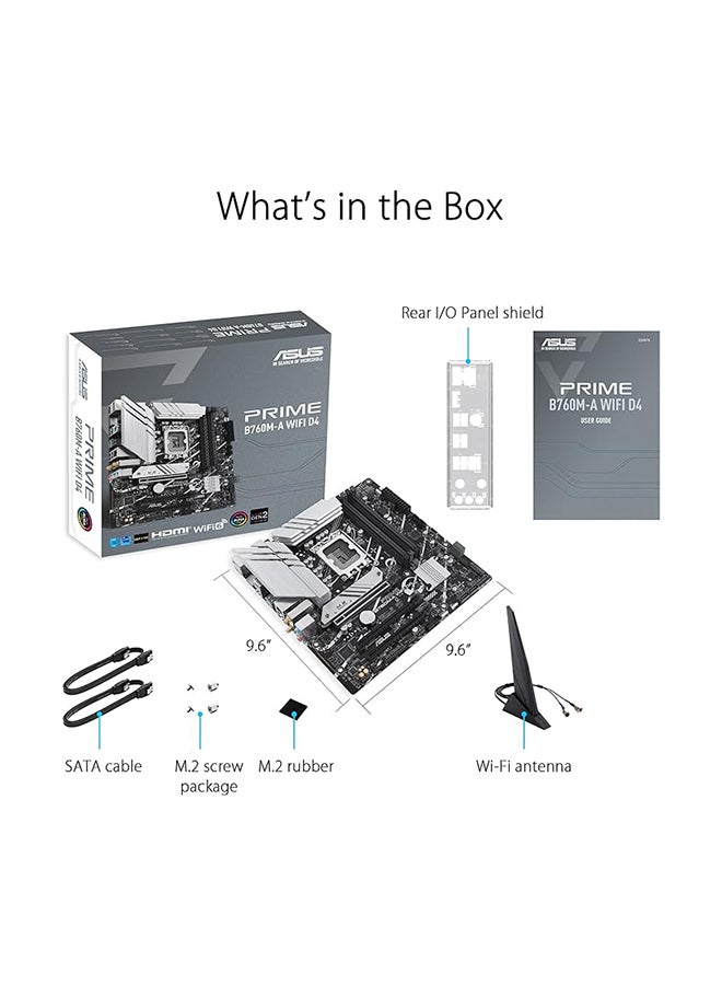أسوس - اللوحة الأم PRIME B760M-A WIFI D4 LGA1700 mATX، مجموعة شرائح Intel B760، 4x DDR4 DIMM، ذاكرة تصل إلى 128 جيجابايت كحد أقصى، Wi-Fi 6 / 2.5Gb ETH / BT v5.2، PCIe 4.0، USB 3.2 Type-C، 2*M .2 HDMI/DP | 90MB1CX0-M0EAY0 أسود - Image 1