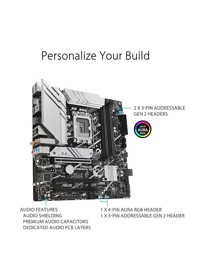 أسوس - اللوحة الأم PRIME B760M-A WIFI D4 LGA1700 mATX، مجموعة شرائح Intel B760، 4x DDR4 DIMM، ذاكرة تصل إلى 128 جيجابايت كحد أقصى، Wi-Fi 6 / 2.5Gb ETH / BT v5.2، PCIe 4.0، USB 3.2 Type-C، 2*M .2 HDMI/DP | 90MB1CX0-M0EAY0 أسود - Image 1