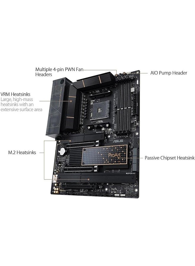 أسوس ProArt X570-Creator WiFi AMD X570S Ryzen AM4 ATX اللوحة الأم لإنشاء المحتوى (PCIe 4.0، تبريد PCH السلبي، 2xThunderbolt 4 منافذ من النوع C، 10 جيجا بايت و2.5 جيجا بايت LAN، WiFi 6E، 3X M.2 فتحات، مركز المبدع)  - Image 4