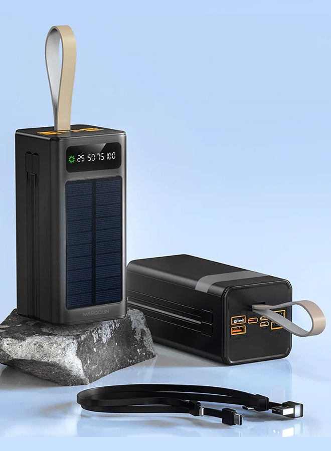 MARGOUN - 50000 mAh New Solar Power Bank Outdoor Portable Fast Charge External Battery 4 USB Port Phone Charger With LED Light Black - Image 1
