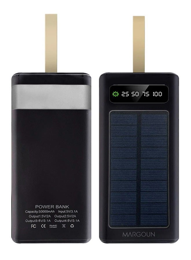 MARGOUN - 50000 mAh New Solar Power Bank Outdoor Portable Fast Charge External Battery 4 USB Port Phone Charger With LED Light Black - Image 1