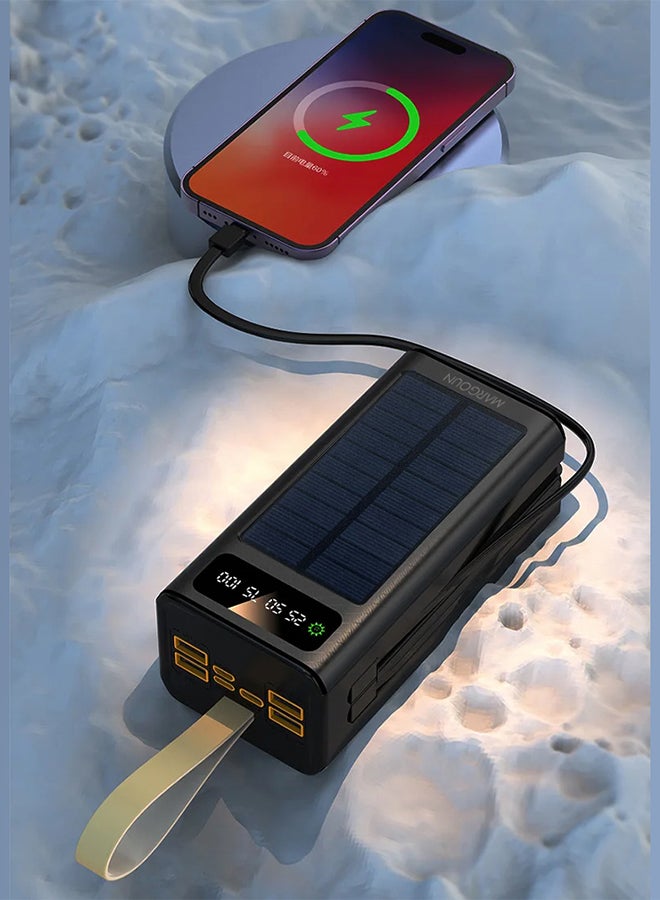 MARGOUN - 50000 mAh New Solar Power Bank Outdoor Portable Fast Charge External Battery 4 USB Port Phone Charger With LED Light Black - Image 1