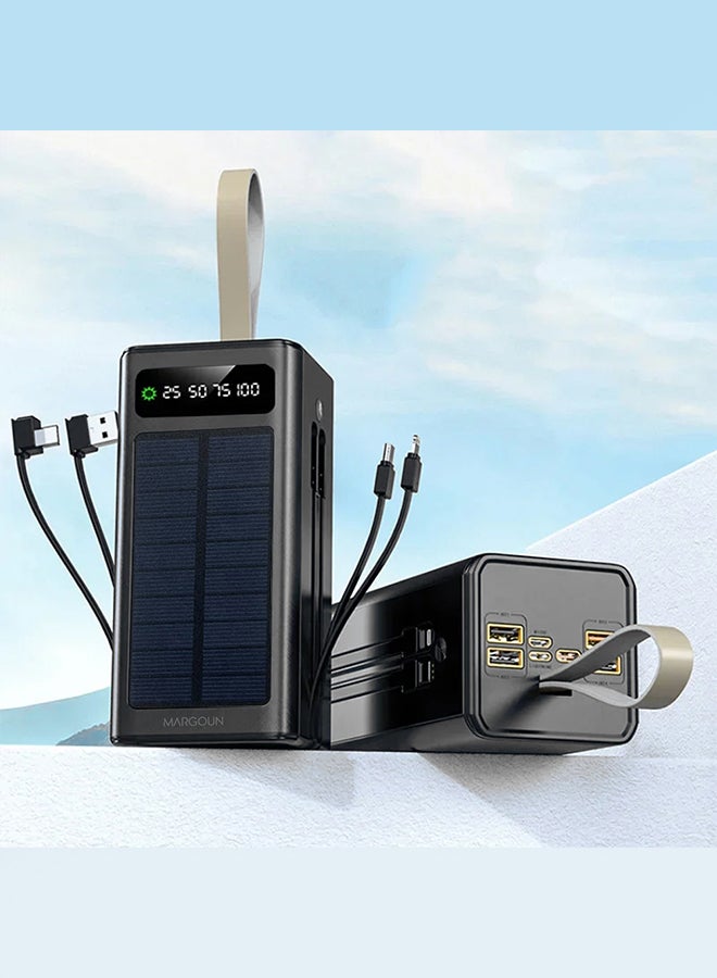 MARGOUN - 50000 mAh New Solar Power Bank Outdoor Portable Fast Charge External Battery 4 USB Port Phone Charger With LED Light Black - Image 1