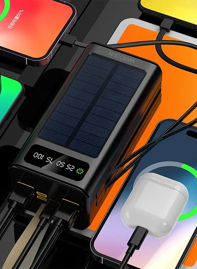 MARGOUN - 50000 mAh New Solar Power Bank Outdoor Portable Fast Charge External Battery 4 USB Port Phone Charger With LED Light Black - Image 1