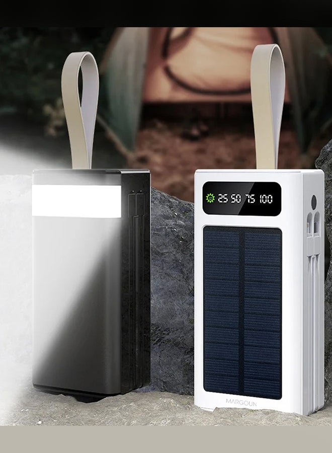 MARGOUN - 30000 mAh New Solar Power Bank Outdoor Portable Fast Charge External Battery 4 USB Port Phone Charger With LED Light Black - Image 1