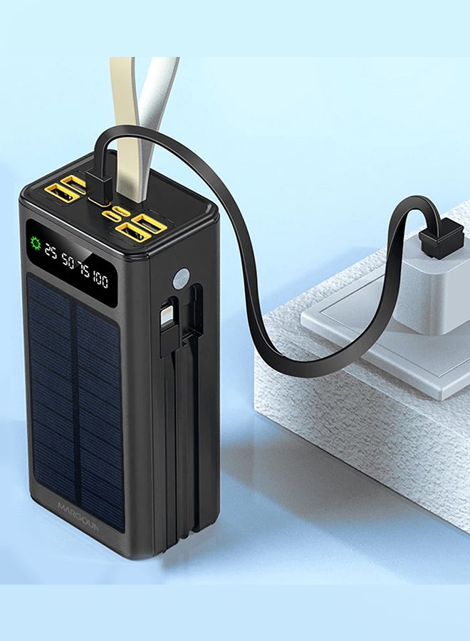 MARGOUN - 30000 mAh New Solar Power Bank Outdoor Portable Fast Charge External Battery 4 USB Port Phone Charger With LED Light Black - Image 1