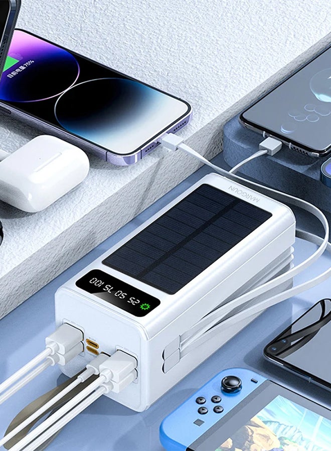 MARGOUN 50000 mAh New Solar Power Bank Outdoor Portable Fast Charge External Battery 4 USB Port Phone Charger With LED Light White  - Image 2