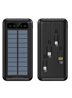 MARGOUN 10000 mAh Solar Power Bank Big Capacity Charging Powerbank With Cable External Battery Phone Fast Charger Black  - Image 1