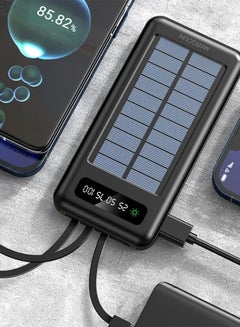 MARGOUN 10000 mAh Solar Power Bank Big Capacity Charging Powerbank With Cable External Battery Phone Fast Charger Black  - Image 4