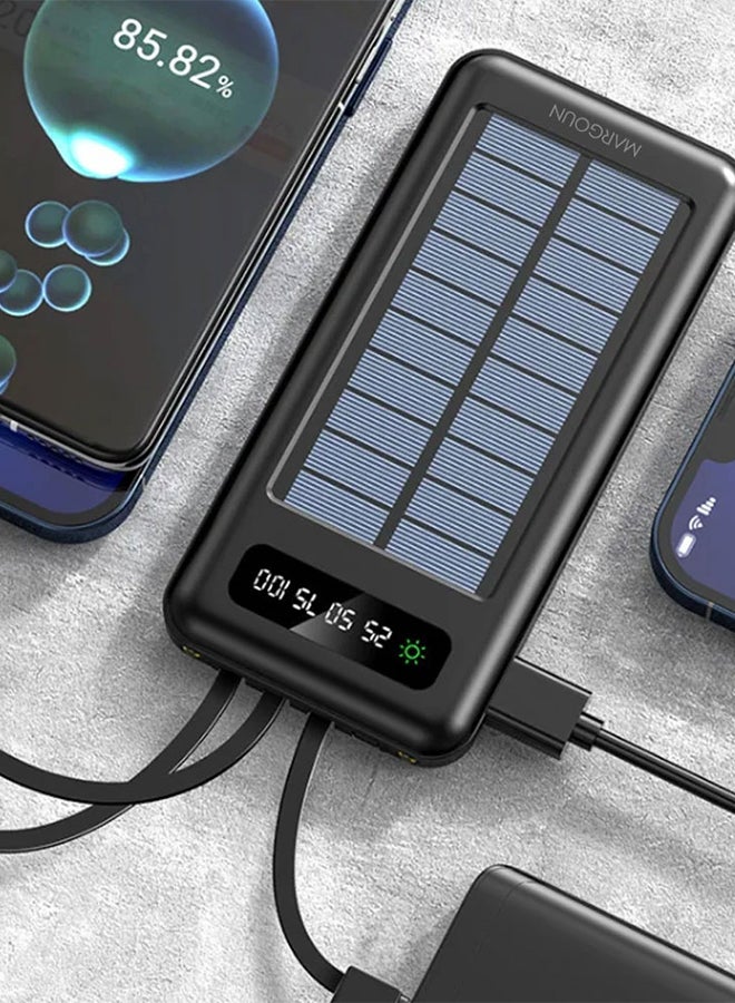 MARGOUN 10000 mAh Solar Power Bank Big Capacity Charging Powerbank With Cable External Battery Phone Fast Charger Black  - Image 4