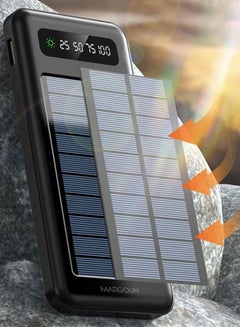MARGOUN 10000 mAh Solar Power Bank Big Capacity Charging Powerbank With Cable External Battery Phone Fast Charger Black  - Image 2