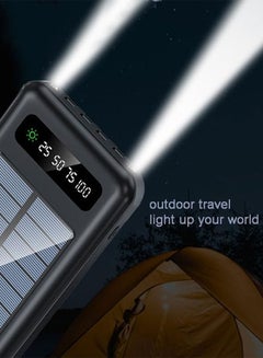 MARGOUN 10000 mAh Solar Power Bank Big Capacity Charging Powerbank With Cable External Battery Phone Fast Charger Black  - Image 3