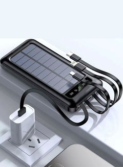 MARGOUN 10000 mAh Solar Power Bank Big Capacity Charging Powerbank With Cable External Battery Phone Fast Charger Black  - Image 5