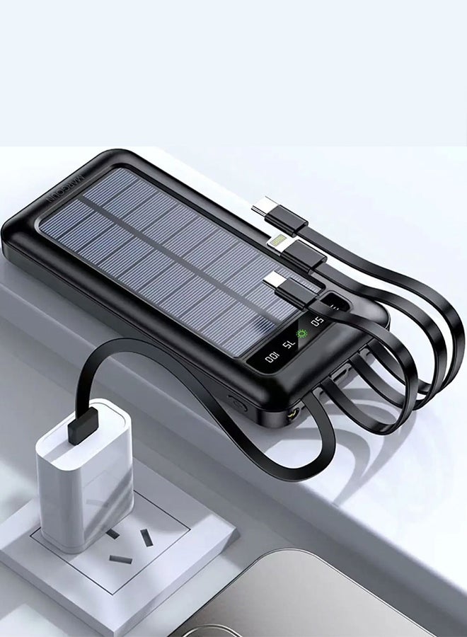 MARGOUN 10000 mAh Solar Power Bank Big Capacity Charging Powerbank With Cable External Battery Phone Fast Charger Black  - Image 5