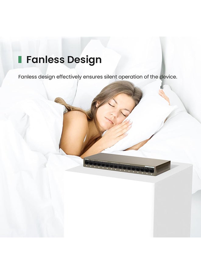 16-Port Gigabit Ethernet Switch, 6 kV Lightning Protection, 32Gbps Capacity, 2Mb Buffer, Mini Steel Shell, One Key VLAN, <12W Power Consumption | TEG1016M Brown