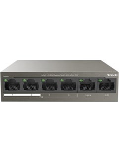Tenda PoE Switch 6-Port 10/100Mbps (4 PoE+ & 2 Uplink Ports, 58 W for all PoE Ports, QoS, 250m Transmission Distance, 802.3at/af, Desktop/Wall Mounting, Metal Case, Plug and Play) (TEF1106P-4-63W) Brown  - Image 1