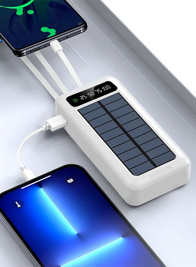 MARGOUN 20000 mAh Solar Big Capacity Charging Powerbank With Cable External Battery Phone Fast Charger White  - Image 4