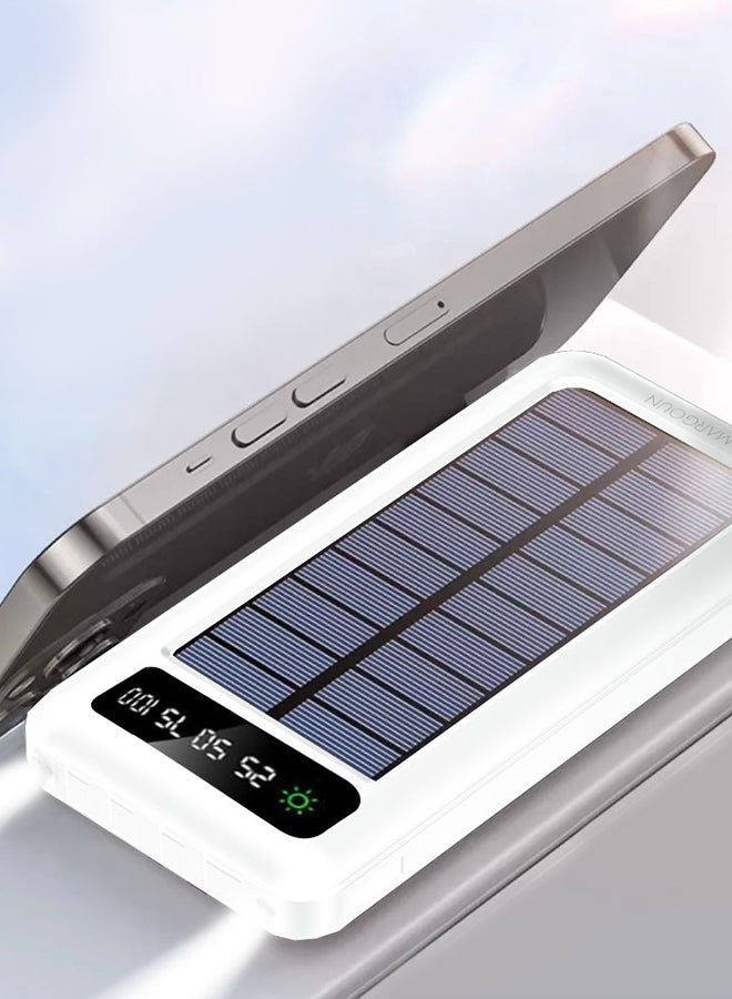 MARGOUN 10000 mAh Solar Big Capacity Charging Powerbank With Cable External Battery Phone Fast Charger White  - Image 4