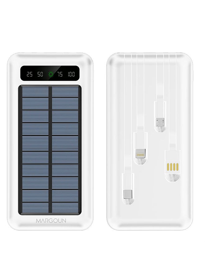 MARGOUN 10000 mAh Solar Big Capacity Charging Powerbank With Cable External Battery Phone Fast Charger White  - Image 1