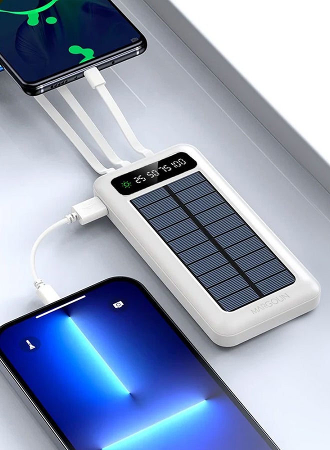 MARGOUN 10000 mAh Solar Big Capacity Charging Powerbank With Cable External Battery Phone Fast Charger White  - Image 5