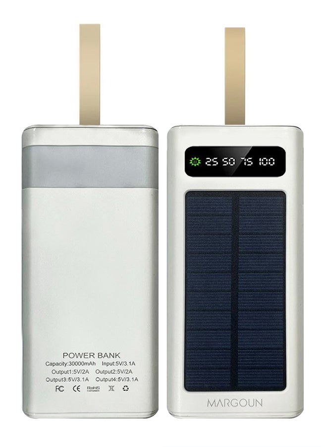 MARGOUN 30000 mAh New Solar Power Bank Outdoor Portable Fast Charge External Battery 4 USB Port Phone Charger With LED Light White  - Image 1