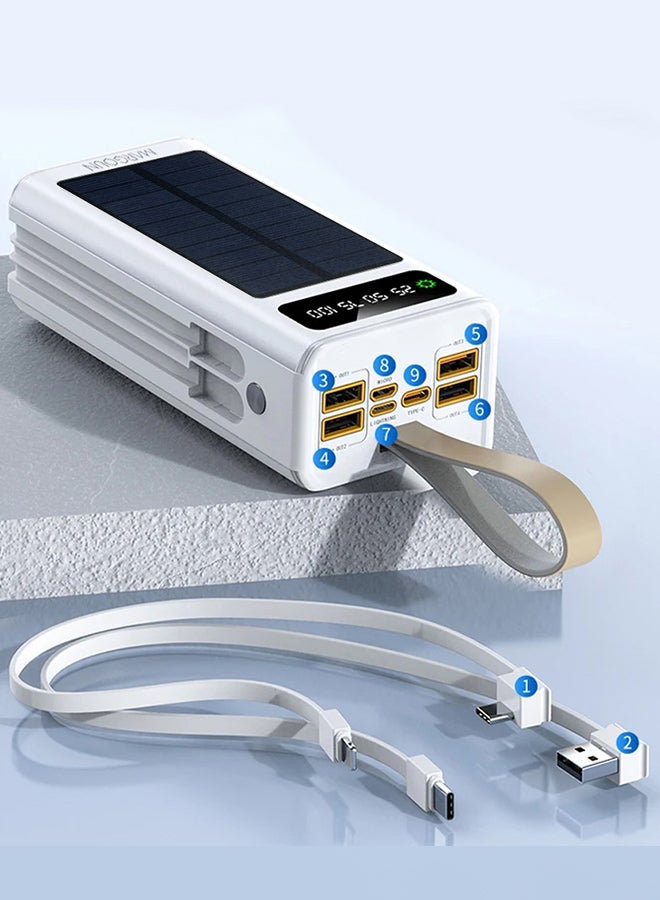 MARGOUN 30000 mAh New Solar Power Bank Outdoor Portable Fast Charge External Battery 4 USB Port Phone Charger With LED Light White  - Image 2