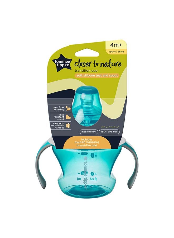 tommee tippee - Tommee Tippee Transition Cup, Breast-Like Teat and Soft Silicone Spout, Removable Easy-Grip Handles, Leakproof Lid, 150ml, 4-7m+, Colours Vary - Image 1