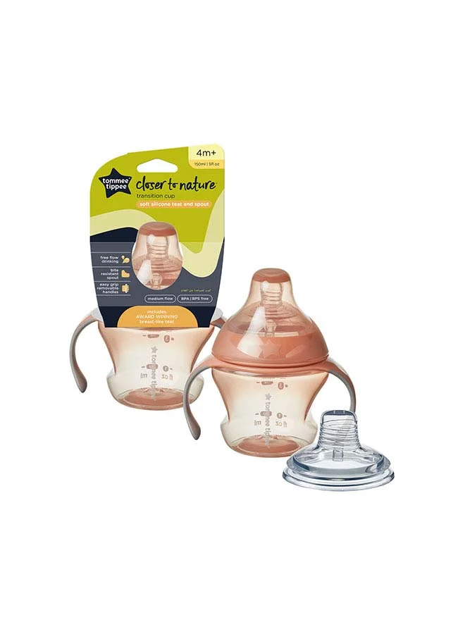 tommee tippee Tommee Tippee Transition Cup, Breast-Like Teat and Soft Silicone Spout, Removable Easy-Grip Handles, Leakproof Lid, 150ml, 4-7m+, Colours Vary