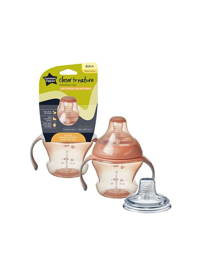 tommee tippee - Tommee Tippee Transition Cup, Breast-Like Teat and Soft Silicone Spout, Removable Easy-Grip Handles, Leakproof Lid, 150ml, 4-7m+, Colours Vary - Image 1