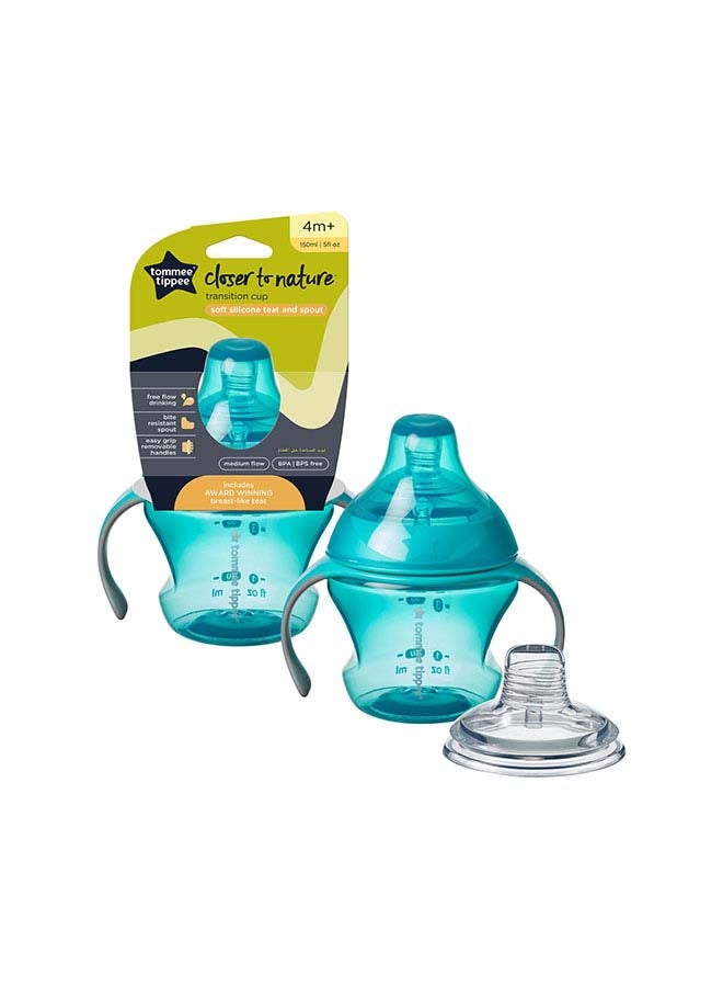 tommee tippee - Tommee Tippee Transition Cup, Breast-Like Teat and Soft Silicone Spout, Removable Easy-Grip Handles, Leakproof Lid, 150ml, 4-7m+, Colours Vary - Image 1
