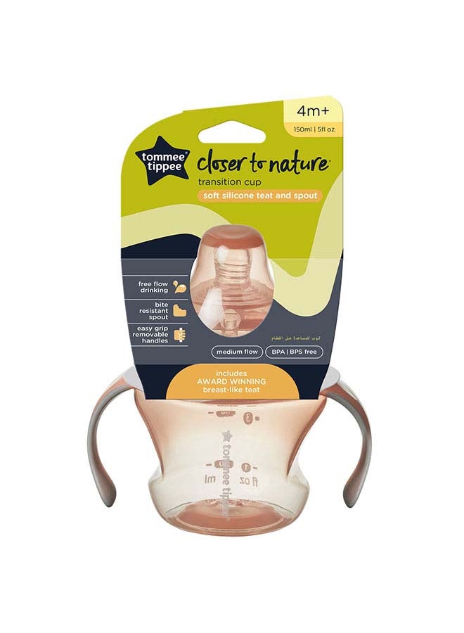 tommee tippee - Tommee Tippee Transition Cup, Breast-Like Teat and Soft Silicone Spout, Removable Easy-Grip Handles, Leakproof Lid, 150ml, 4-7m+, Colours Vary - Image 1