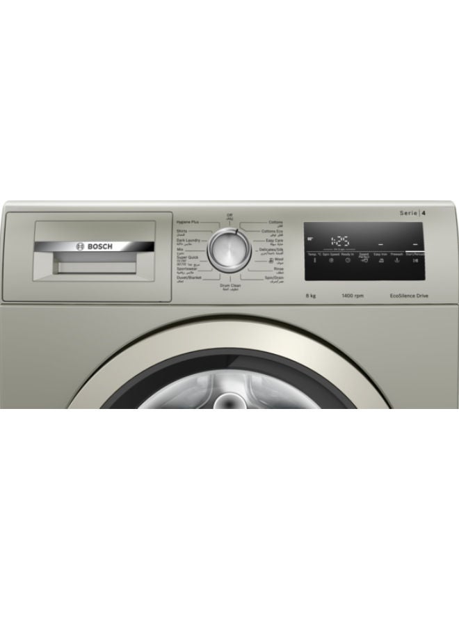 السلسلة 4، غسالة، تحميل أمامي، 8 كجم، 1400 دورة في الدقيقة، 8 kg 2300 W WAN282X1EG إينوكس الفضي