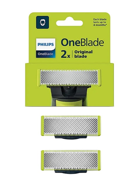 شفرات بديلة OneBlade QP220/51 من Philips | تشذيب، تحديد، وحلاقة أي طول للشعر | 2 شفرات أصلية قابلة للاستبدال | تتناسب مع جميع مقابض OneBlade، للاستخدام الرطب والجاف