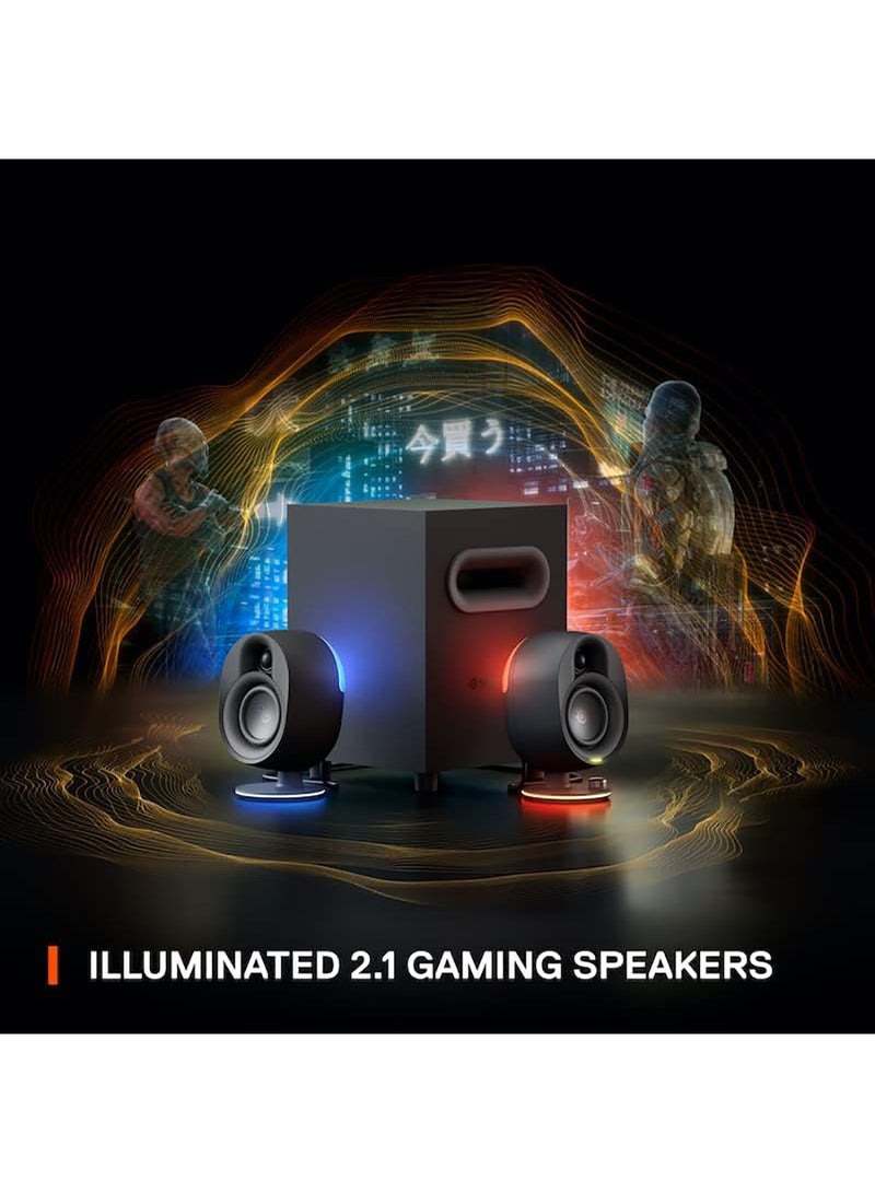 Arena 7 - Illuminated 2.1 Gaming Speakers – 2-Way Speaker Design – Powerful Bass, Subwoofer – USB, Aux, Optical, Wired – Bluetooth – PC, PlayStation, Mobile, Mac - UK Plug